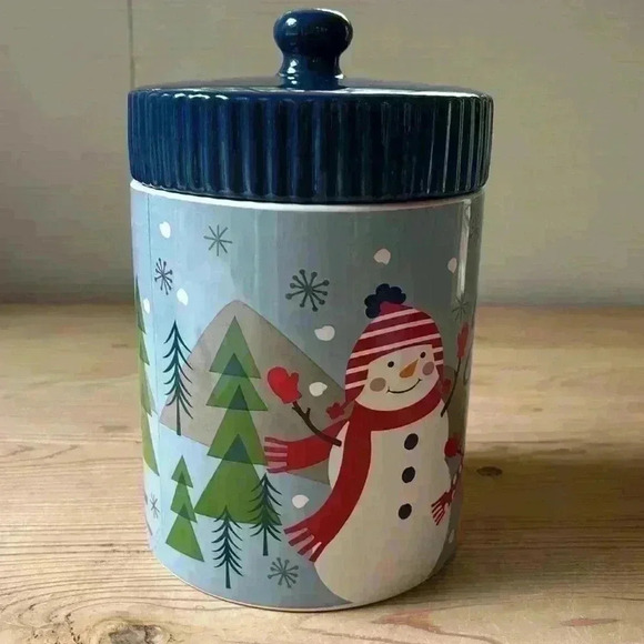 Christmas/Holiday Let It Snow Stoneware Canister Jar From SCM Home - Picture 2 of 8